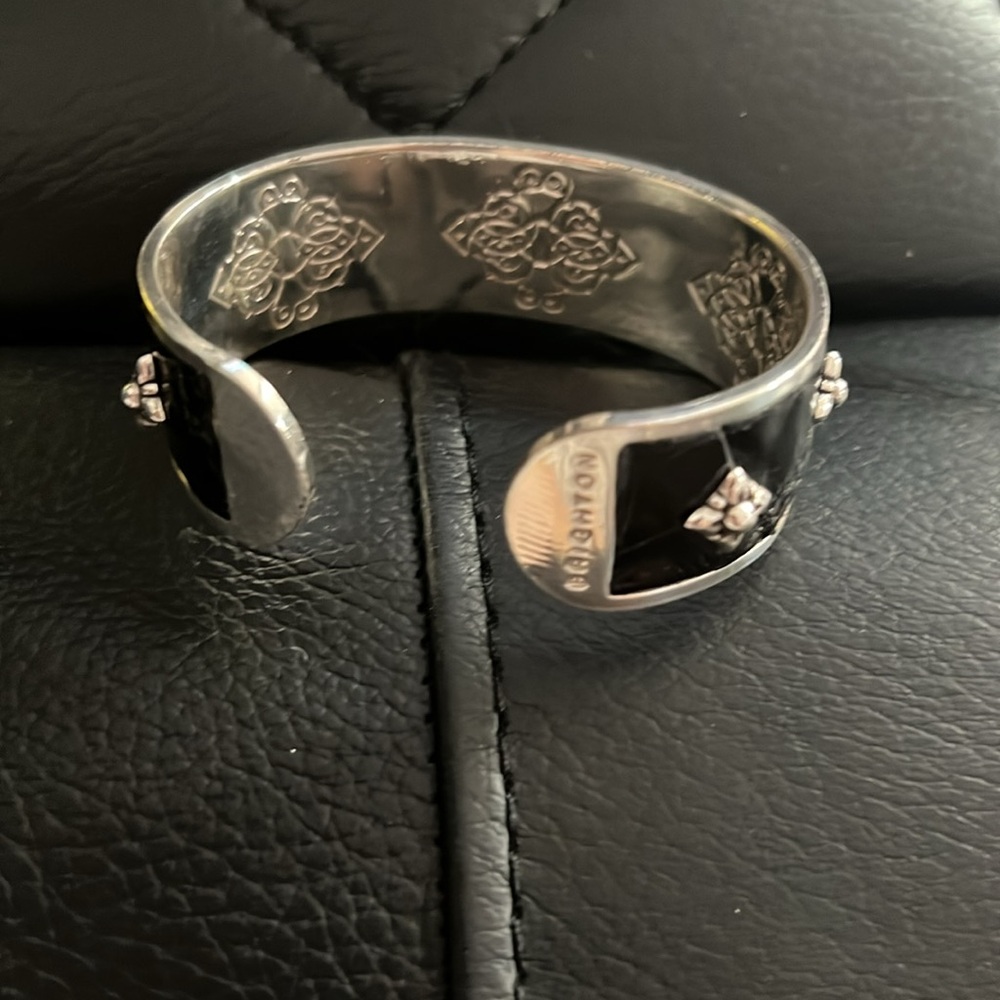 Brighton Joplin Black Leather Crystal Silver Cuff Bracelet - Picture 2 of 4